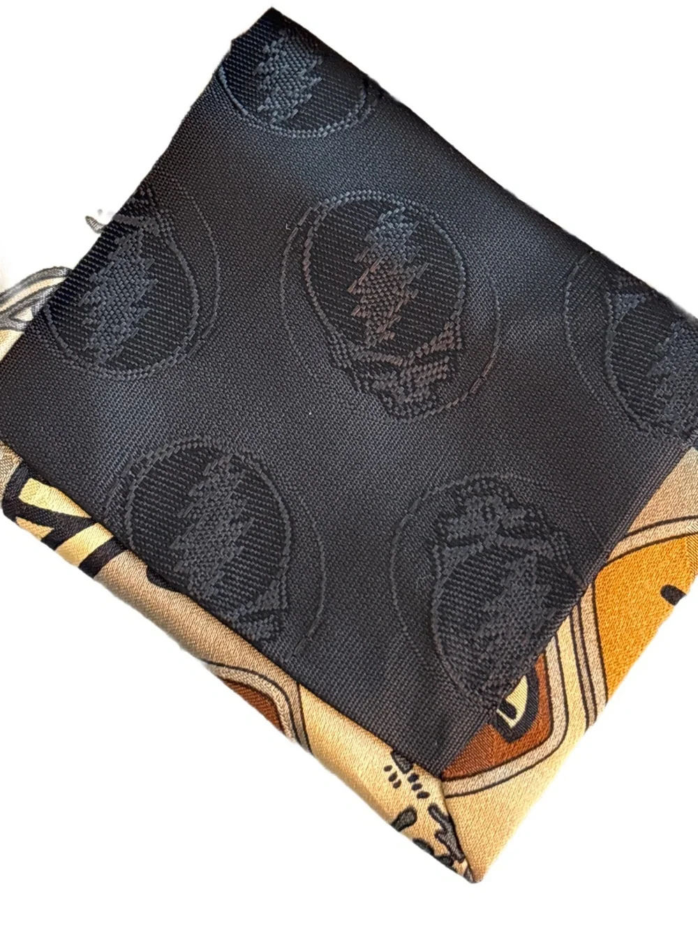 GRATEFUL DEAD Tie in Gold/Browns Skeleton Guitarist- Egypt ‘78 2nd Set 100% Silk
